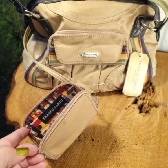 Retro Rainbow Strap Nylon Bag with tethered mini purse - Picture 15 of 16